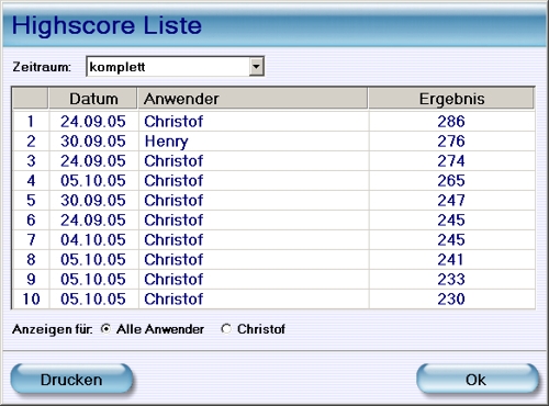 Highscore-Liste