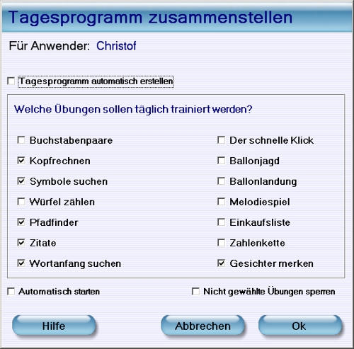 Einstellungen zum Tagesprogramm