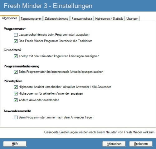 Die Fresh Minder 3 - Einstellungen