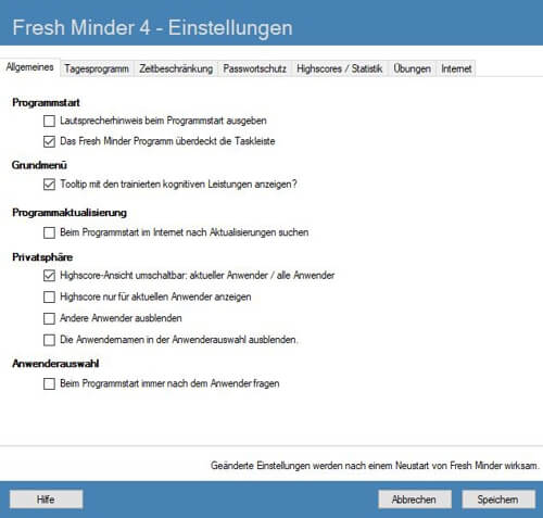 Die Fresh Minder 4 - Einstellungen